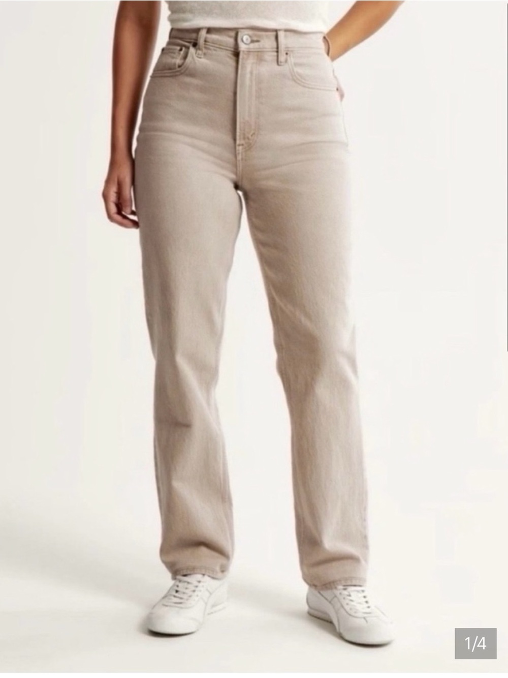 Abercrombie & Fitch Ultra High Rise Straight Jean in Oat (26S)